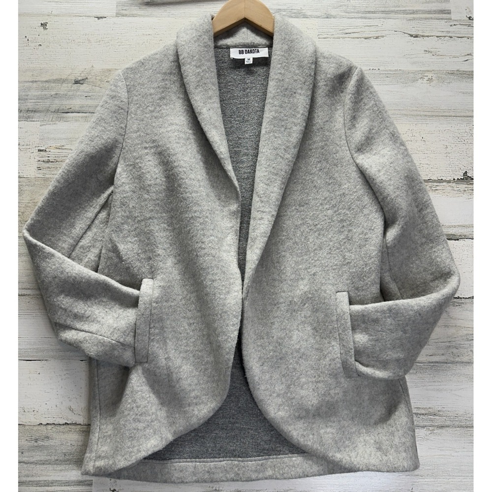 BB Dakota Womens Medium Wool Gray Long Sleeve Blazer Open‎ Sweater Coat Casual